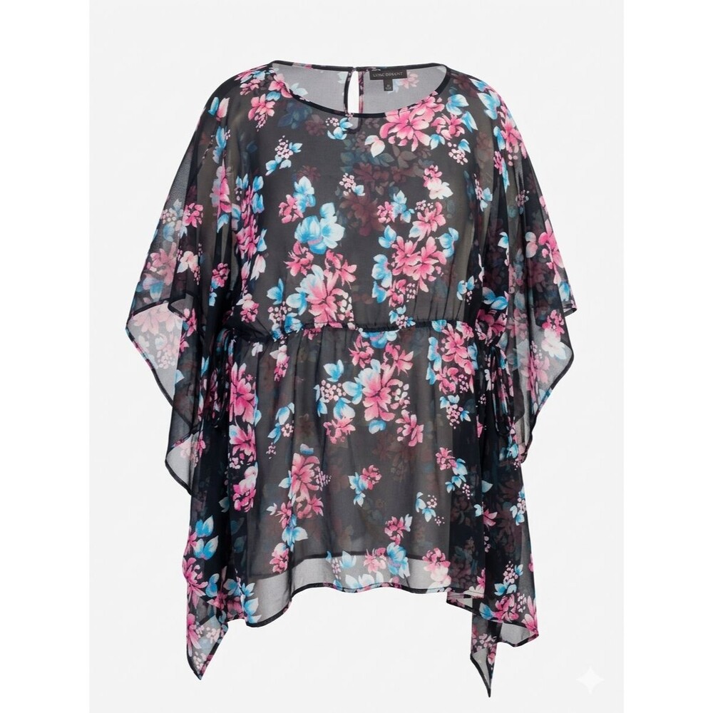 Lane Bryant 18/20 Top Kimono Floral Chiffon Sheer Blouse Plus Size Boho Peplum